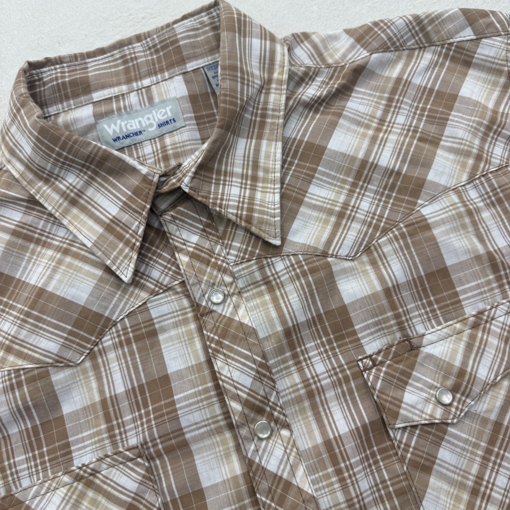 Wrangler Western Shirt Mens 2XT Tall Brown Plaid Wrancher Pearl Snap Long Sleeve
